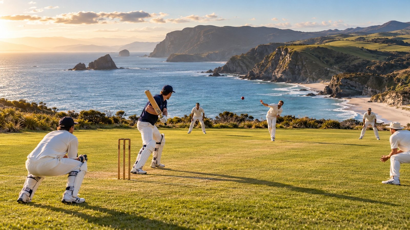 Cricket overlooking the New Zealand coast
