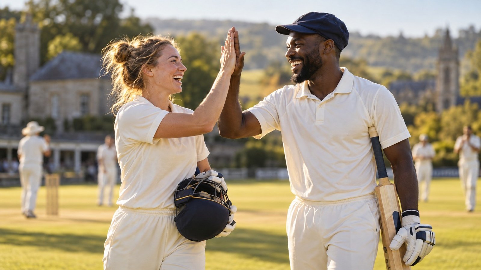 Friends celebrating a friendly cricket match